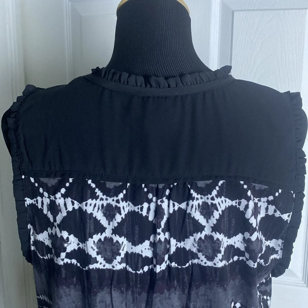 Caribbean Joe Black White Chartreuse Green Sleeveless Blouse Tank Top sz L - Picture 5 of 7